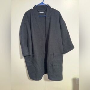 Turquaz Waffle Knit Black Short Open Front Robe Size XXL